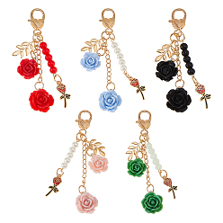 (52) Непрозрачная лаванда 5 шт. 5 цвета камелии пластиковые подвесные украшения, с застежкой-карабином и розой из сплава, разноцветные, 92 мм, 1 шт / цвет