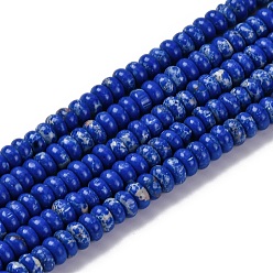 Синий Синтетические окрашенные нити императорской яшмы, рондель, синие, 4.5x2.5 мм, отверстие : 1 мм, около 142 шт / нитка, 14.96'' (38 см)