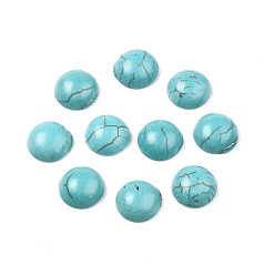 Dark Turquoise Craft Findings Dyed Synthetic Turquoise Gemstone Flat Back Dome Cabochons, Half Round, Dark Turquoise, 6x3mm