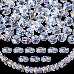 Klar ab 100pcs galvanisieren Glasperlenstränge, Regenbogen plattiert, facettiert, Rondell, klar ab, 9~10x6 mm, Bohrung: 1.5 mm