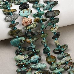 Африканский Бирюза(яшма) Бусы натуральная африканская бирюза (яшма), самородки, с бисером, 5~18x3.5~8.5x2.5~6.5 мм, отверстие : 0.7~1 мм, около 46~51 шт / нитка, 15.35''~16.14'' (39~41 см)