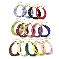 Mixed Color Microfiber Leather Multi-strand Cord Bracelets Makings, with Brass Findings and 202 Stainless Steel Lobster Claw Clasps, Golden, Mixed Color, 7.48 inch(19cm)