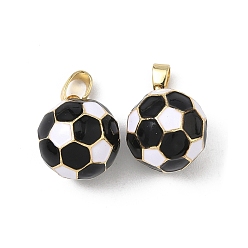 Черный Латунь эмаль прелести, футбольное очарование, чёрные, 15x12 мм, отверстие : 4x2.5 мм