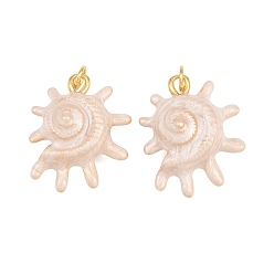 Blanco Colgantes de esmalte de bronce, dijes con forma de caracola, sin plomo y cadmio, chapado en rack, larga duración plateado, real 18 k chapado en oro, blanco, 23.5x18.5x11 mm, agujero: 3.5 mm