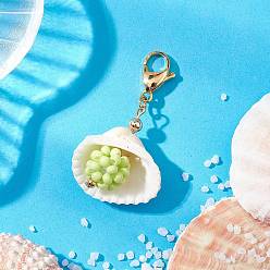 Зелено-Желтый Подвески из натуральных ракушек, со стеклянными бисером и 304 застежками-клешнями из нержавеющей стали, раковина, зеленый желтый, 42 мм