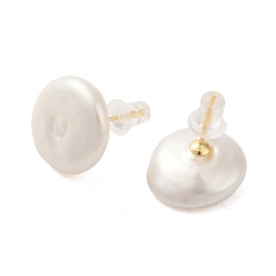Real 18K Gold Plated Sterling Silver Studs Earrings, with Natural Pearl,  Jewely for Women, Flat Round, Real 18K Gold Plated, 17x14mm