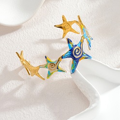 Золотой 304 женские браслеты-манжеты из нержавеющей стали, морская звезда, с эмалью, золотые, внутренний диаметр: 2-1/8 дюйм (5.25 см)