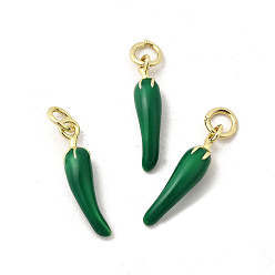 Зеленый Латунь эмаль подвески, без кадмия, без никеля и без свинца, с прыжковых колец, реальный 18 k позолоченный, чили прелести, зелёные, 19x4.5x4 мм, отверстие : 3.2 мм