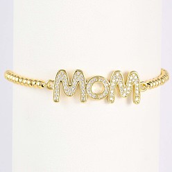 Золотой Браслет из латуни с микропаве и прозрачными кубическими циркониями ко Дню матери., круглые браслеты из бисера для женщин, мама, золотые, 9.84 дюйм (25 см)
