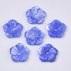 Bleu Royal Coquille de nacre blanche naturelle, teint, fleur, bleu royal, 12.5x12.5x2.5mm, Trou: 1.2mm