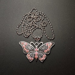 Роза Винтажная цепочка в европейском стиле с подвеской в виде бабочки из сплава со стразами для женщин., платина, роза, 23.62 дюйм (60 см)