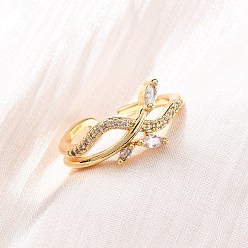 Настоящее золото 18K Латунные кольца-манжеты с микропаве и прозрачным цирконием для женщин, стойки покрытие, без кадмия и без свинца, прочное покрытие, реальный 18 k позолоченный, размер США 6 (16.5 мм)