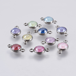 (52) Непрозрачная лаванда К 9 соединители стеклянные звенья, граненые, с 304 фурнитурой из нержавеющей стали, плоско-круглые, цвет нержавеющей стали, разноцветные, 17.5x10x6 мм, отверстие : 2.5 мм