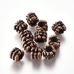 Красная Медь Европейские бусины тибетского стиля , бусины с большим отверстием, колонка, без кадмия и без свинца, Красная медь, 6.5x7.5 мм, отверстие : 5 мм