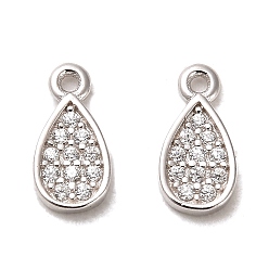 Платинированный Серебряный кулон с родиевым покрытием 925 925 пробы, с кубического циркония, слезинки, с печатью 925, Реальная платина, 9x4.5x1.3 мм, отверстие : 0.9 мм