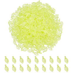 Зелено-Желтый 500шт прозрачные акриловые подвески, лист прелести, зеленый желтый, 10.5x5x3.5 мм, отверстие : 1.2 мм