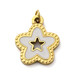 Белый 304 из нержавеющей стали шармы эмали, с целью перехода в кольце, , ионное покрытие (ip), реальный 18 k позолоченный, белые, 15x12.5x1.5 мм, отверстие : 2.5 мм