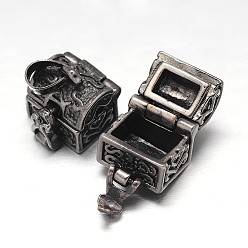 Черный Цвет Металла Резные прямоугольного параллелепипеда стойки покрытие латунь молитва коробка подвески, желаю коробке, металлический черный , 14x12x14 мм, отверстие : 5x3 мм