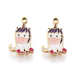 Настоящее золото 14K 304 из нержавеющей стали шармы эмали, очарование единорога, реальный 14 k позолоченный, 14x8.5x1 мм, отверстие : 1 мм