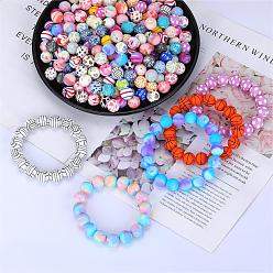 Colorful Printed Round with Leopard Print Pattern Silicone Focal Beads, Colorful, 15x15mm, Hole: 2mm