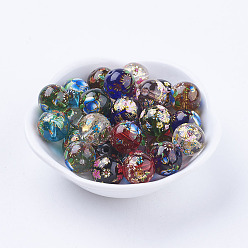 Mixed Color Flower Picture Printed Glass Beads, Round, Mixed Color, 12x11mm, Hole: 1.5mm