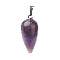 Аметист Подвески из натурального аметиста , с поручительств латуни кулон, слеза, платина, 33~35x14~15 мм, отверстие : 4x7 мм
