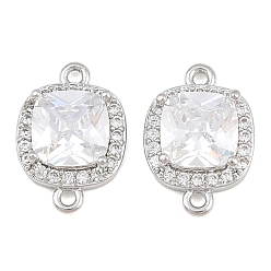 Real Platinum Plated Brass Micro Pave Clear Cubic Zirconia Connector Charms, Sqaure Links, Real Platinum Plated, 14.5x10.5x4.5mm, Hole: 1mm