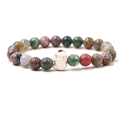 (RRHB277) Кристалл на подкладке из медово-бежевого цвета Браслеты из натуральных индийских бусин агата и синтетической бирюзы для мужчин и женщин, круглый и слон