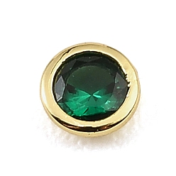 Green Brass Pave Cubic Zirconia Cabochons, Flat Round, Faceted, Pointed Back, Rack Plating, Long-Lasting Plated, Cadmium Free & Lead Free, Real 18K Gold Plated, Green, 5x2.5mm