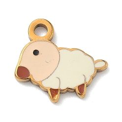 Овца 304 нержавеющей стальной эмали подвески, прелести животных, золотые, овца, 13x14x1.5 мм, отверстие : 2 мм