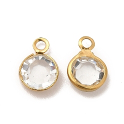 Прозрачный Ионное покрытие (ip) 304 нержавеющая сталь со стеклянными подвесками, реальный 18 k позолоченный, плоские круглые граненые, прозрачные, 9.5x6.5x2 мм, отверстие : 1.5 мм