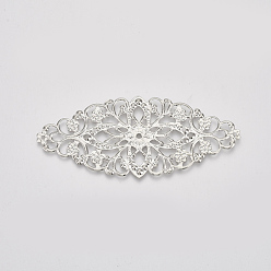 Платина Железные звенья, гравированные металлические украшения, цветок, платина, 35x81x1 мм