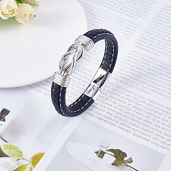 Черный Браслет из цинкового сплава с переплетенными узлами и надписью «Я люблю тебя вечно», плетеный браслет из искусственной кожи в подарок сыну, чёрные, 8-7/8 дюйм (22.5 см)