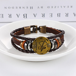 Рак Браслеты из искусственной кожи с тройным слоем из нескольких нитей, плоские круглые браслеты из сплава в виде созвездия для мужчин и женщин, рак, 7-1/8 дюйм (18 см)