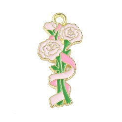 Розовый Подвески из эмали и сплава, цветок, золотые, туманная роза, 31x15x1.5 мм, отверстие : 2 мм