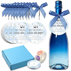 Word DIY Wine Glass Decoration Findings, 100Pc Polyester Packaging Ribbon Bows, 1 Roll Polyester Ribbon, 1 Roll Paper Self-Adhesive Stickers, 100Pcs 300G Coated Paper Wine Glass Charms, Word, 60~65x85~90x3.4mm