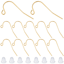 Настоящее золото 18K 100 шт. 304 крючки для серег из нержавеющей стали, с 100 пластиковыми ушными гайками, реальный 18 k позолоченный, 11.5x24 мм, 22 датчик, штифты : 0.6 мм