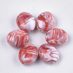 Tomato Acrylic Beads, Imitation Gemstone Style, Two Tone, Oval, Tomato, 26.5x22x14mm, Hole: 3mm, about 102pcs/500g
