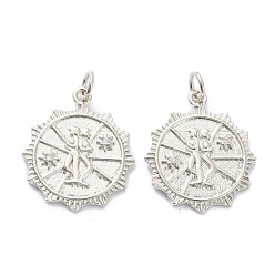 Платинированный Латунные микропаве прозрачные подвески с фианитом, с целью перехода в кольце, долговечный, плоские круглые с человека, Реальная платина, 21x18x1.5 мм, Перейти кольцо: 5x1 мм, 3 мм внутренним диаметром