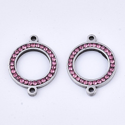 Роза 304 соединительные звенья нержавеющие, со стразами, кольцо, цвет нержавеющей стали, роза, 21x16x2 мм, отверстие : 1.5 мм