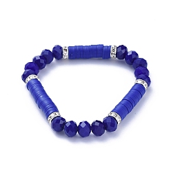 Blau Stretch-Armbänder, mit polymer clay heishi beads, Imitierte Jade facettierte Glasperlen und Messing Strass Perlen, Blau, Innendurchmesser: 2-1/4 Zoll (5.7 cm)