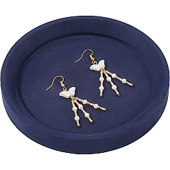 Полуночно-синий Подносы для демонстрации ювелирных изделий из массива дерева, обтянутые бархатом, для сережек, колец, ожерелий, браслетов, круглые, темно-синий, 14x1.9 см, Внутренний диаметр: 11.4 cm