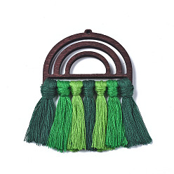 Темно-Зеленый Кулоны с кисточкой из поликоттона (полиэстера), полукруглые серьги из необработанной древесины, для сережек макраме с радугой своими руками, темно-зеленый, 76x50x5 мм, отверстие : 2 мм