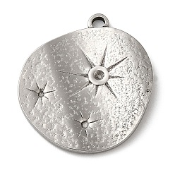 Нержавеющая Сталь Цвет Устойчивы к потускнению 304 подвески из нержавеющей стали со стразами, плоские круглые с солнцем, цвет нержавеющей стали, пригодный для 1.4 mm и 0.9 mm горный хрусталь, 23x21x2 мм, отверстие : 1.8 мм
