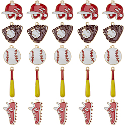 Mixed Shapes 50 шт. 5 стили подвески из сплава и эмали на бейсбольную тематику, золотые, разнообразные, 20.5~34.5x6~24.5x2.5 мм, отверстие : 1.6~1.8 мм, 10 шт / стиль