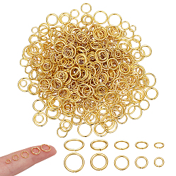 Настоящее золото 18K 700шт 5 стили 304 открытые соединительные кольца из нержавеющей стали, круглые кольца, металлические разъемы для поделок ювелирных изделий и брелков, реальный 18 k позолоченный, 4~8x0.6~0.8 мм, внутренний диаметр: 2.8~6.4 мм