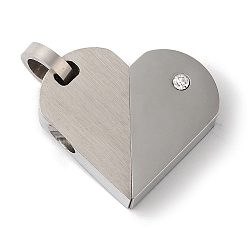 Нержавеющая Сталь Цвет 304 подвески из нержавеющей стали, со стразами, вращающийся, с целью перехода в кольце, подвеска в форме сердца и овала, цвет нержавеющей стали, Сердце: 19x21x4 mm, овальный : 25x12x4 mm, отверстие : 5 мм