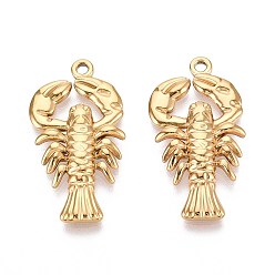 Настоящее золото 18K 304 подвески-лобстеры из нержавеющей стали, ионное покрытие (ip), реальный 18 k позолоченный, 32x16x3 мм, отверстие : 1.8 мм