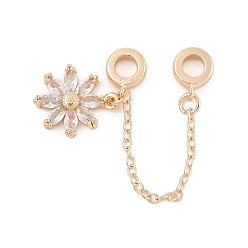 Настоящее золото 14K Стойка покрытие цветок латунь прозрачный кубический цирконий европейские защитные цепи, для изготовления европейских браслетов, долговечный, без свинца и без кадмия, реальный 14 k позолоченный, 66 мм, отверстие : 4.2 мм