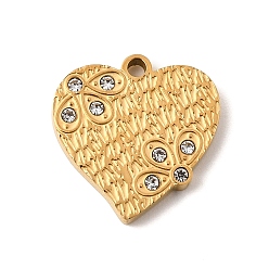 Настоящее золото 18K 304 подвески из нержавеющей стали, сердце прелести, со стразами, ионное покрытие (ip), реальный 18 k позолоченный, 15.5x15x2 мм, отверстие : 1.5 мм